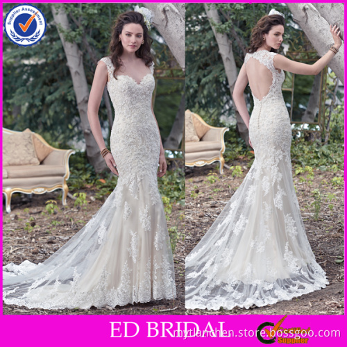 LN183 Designer 2016 sexy backless lace appliqued fishtail champagne ivory color wedding dress